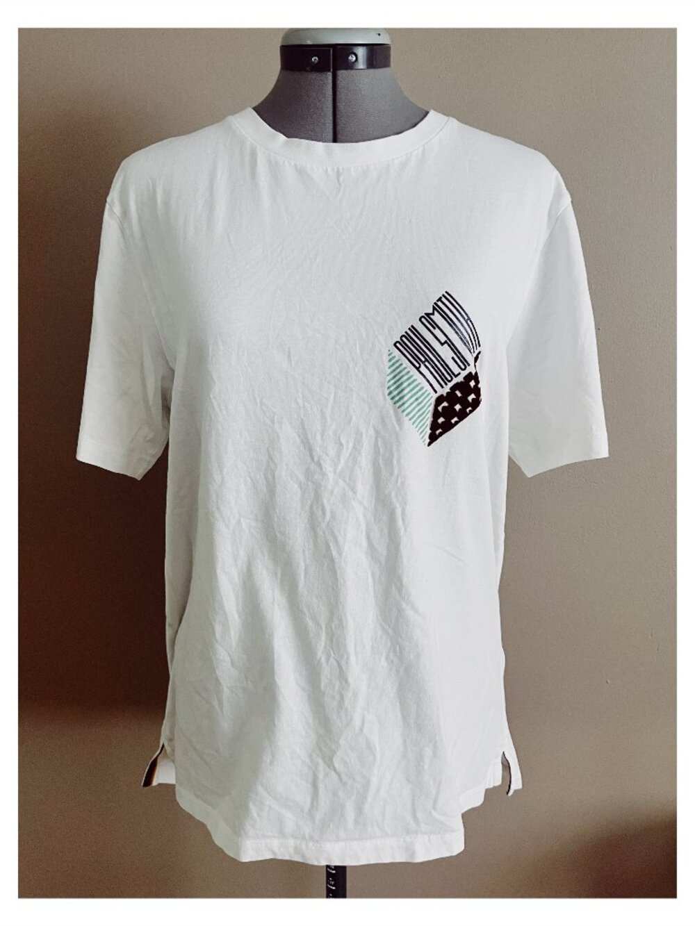 Paul Smith Sz L Organic Cotton White Tee Cube Logo and Striped Trim
